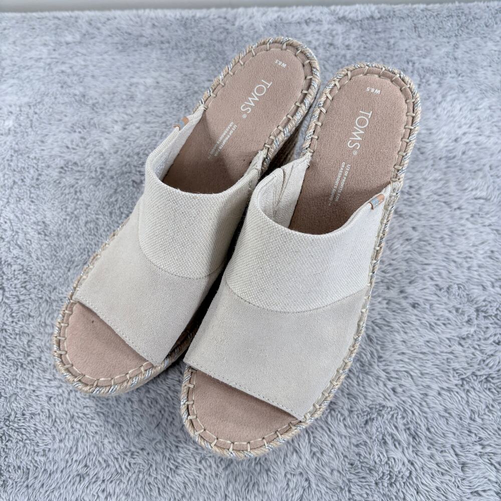 TOMS Beige Espadrille‎ Wedge Sandals Slip On Comfort Stitching Size 8.5 EUC